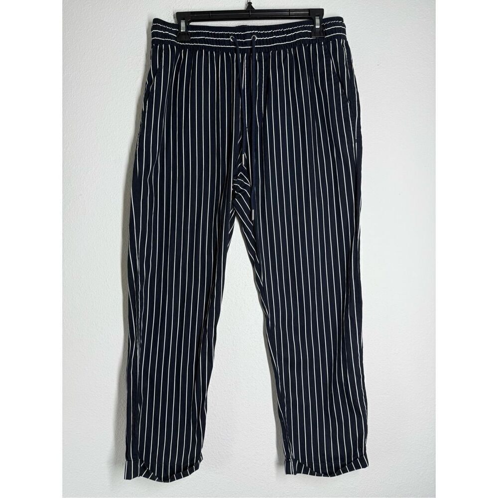FOREVER 21 Men Navy Blue White Striped Pants Size M Drawstring